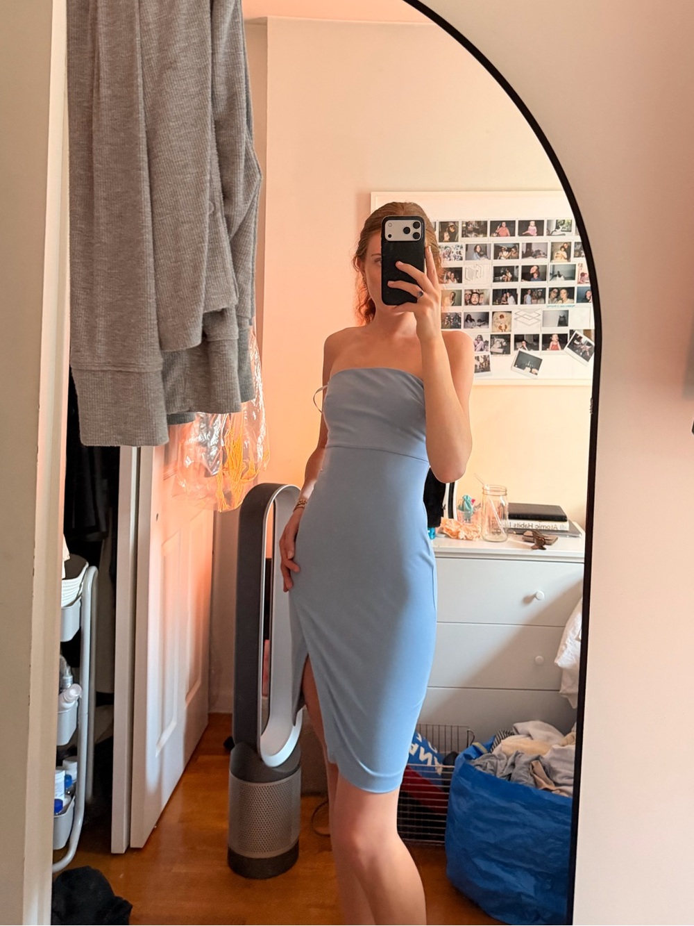 NBD Strapless Slate-Blue Midi Dress